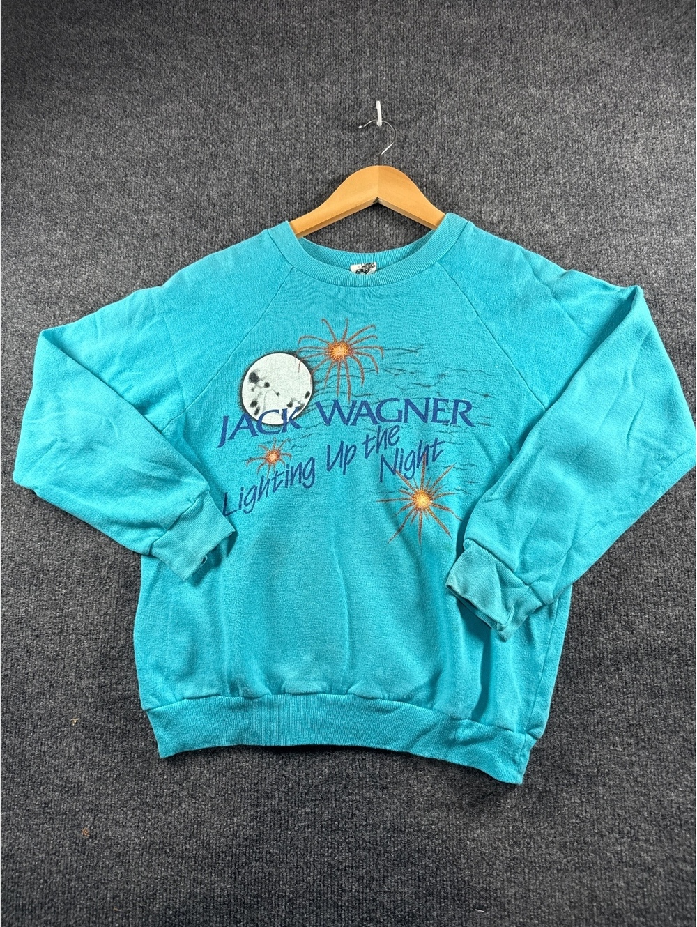 Vintage Jack Wagner Lighting Up The Night Sweatshirt Teal Model T USA Made M
